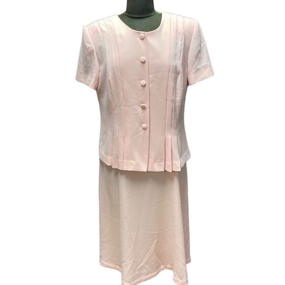 JULIAN TAYLOR Womens Vintage Pink Button Front Peplum Dress A-Line Size 14 - Picture 3 of 12